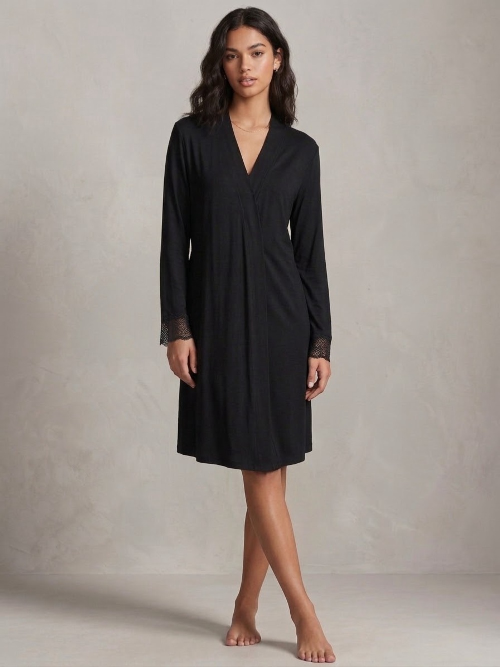 Victorias secret black lace trim robe coquette minimalist dark Romance kimono XS